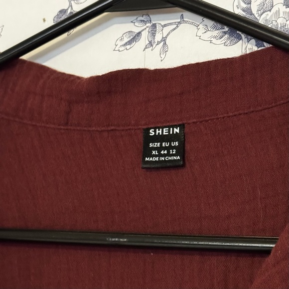 SHEIN Deep Burgundy Flowy Bishop Sleeve Blouse - Picture 4 of 4